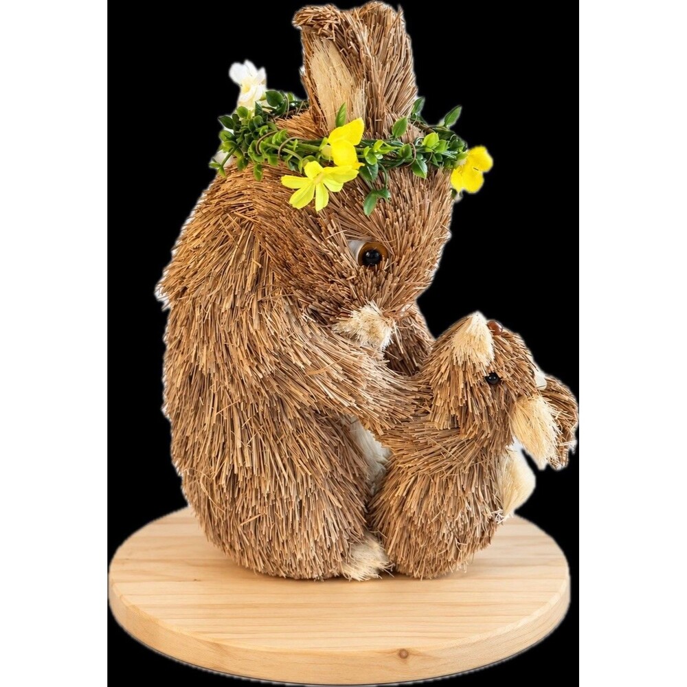 Rustic Straw Bunny Decor with Baby Bunny - Spring/Easter